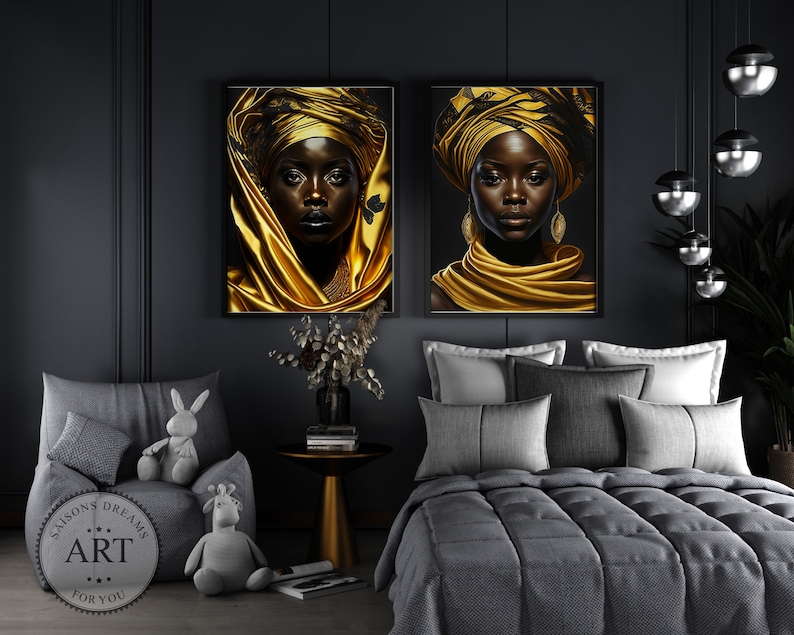 Black Woman Gold Art Print, African American Portrait (digital Download ...