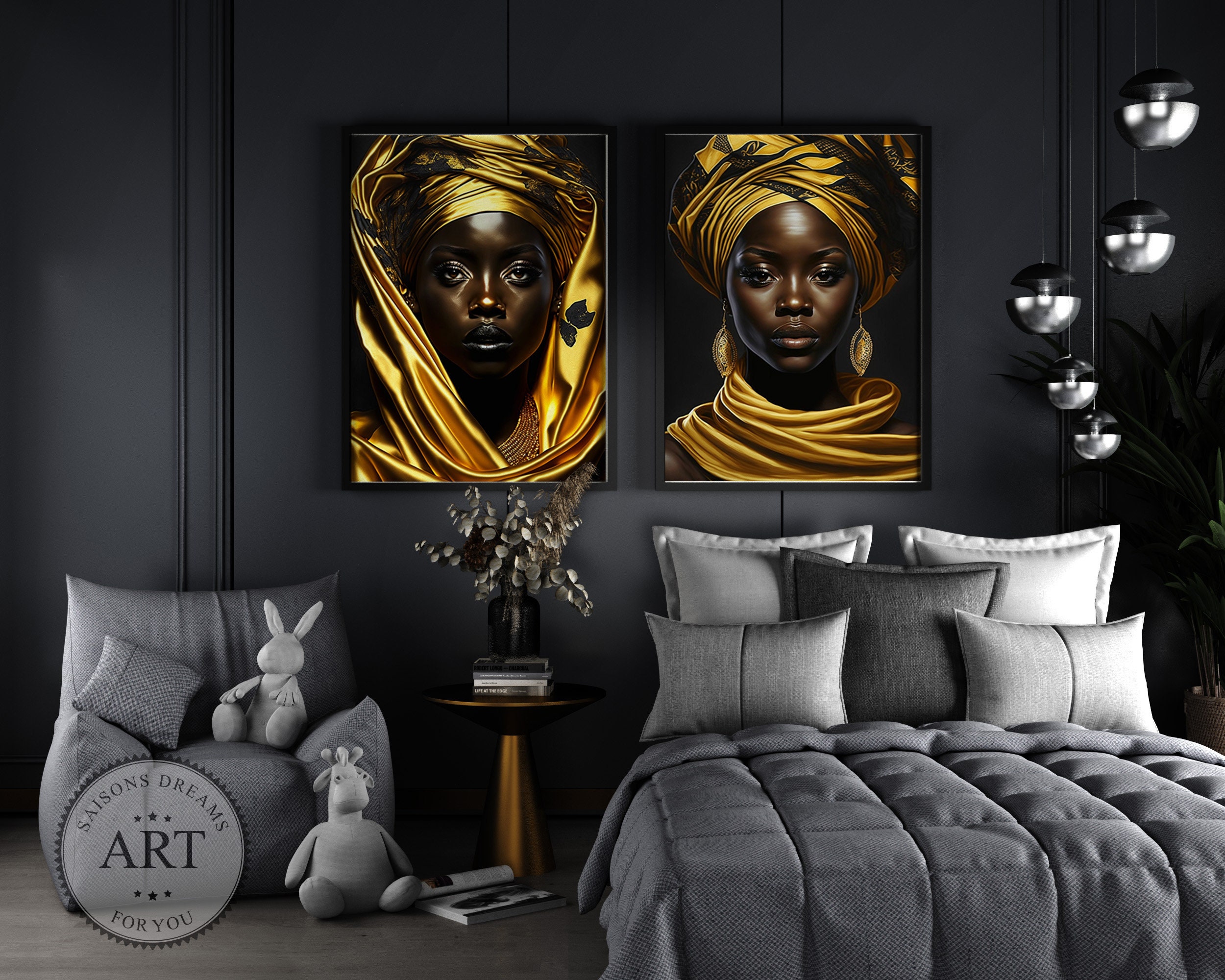 Black Woman Gold Art Print, African American Portrait (digital Download ...
