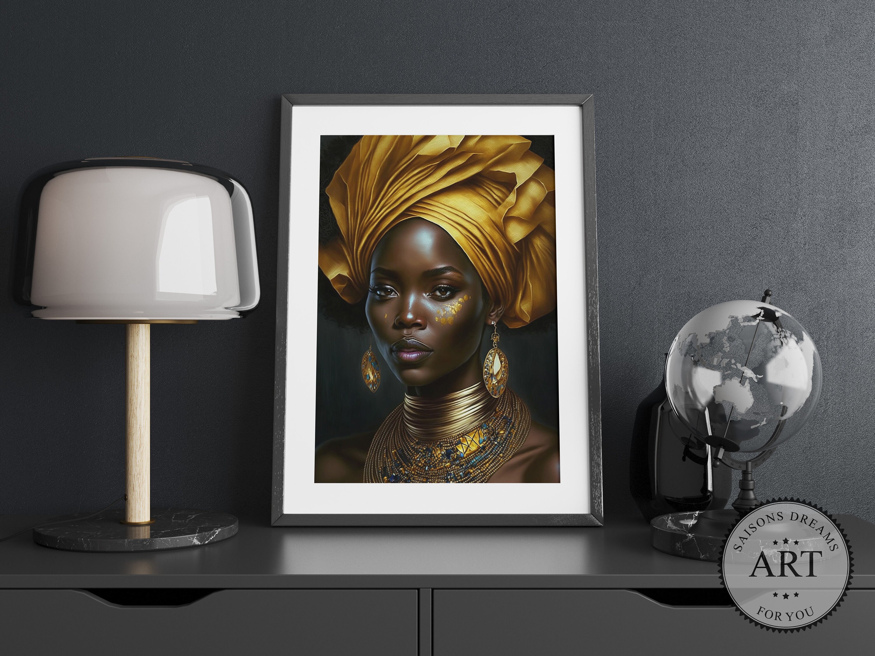 Black Woman Gold Art Print, African American Portrait (digital Download ...