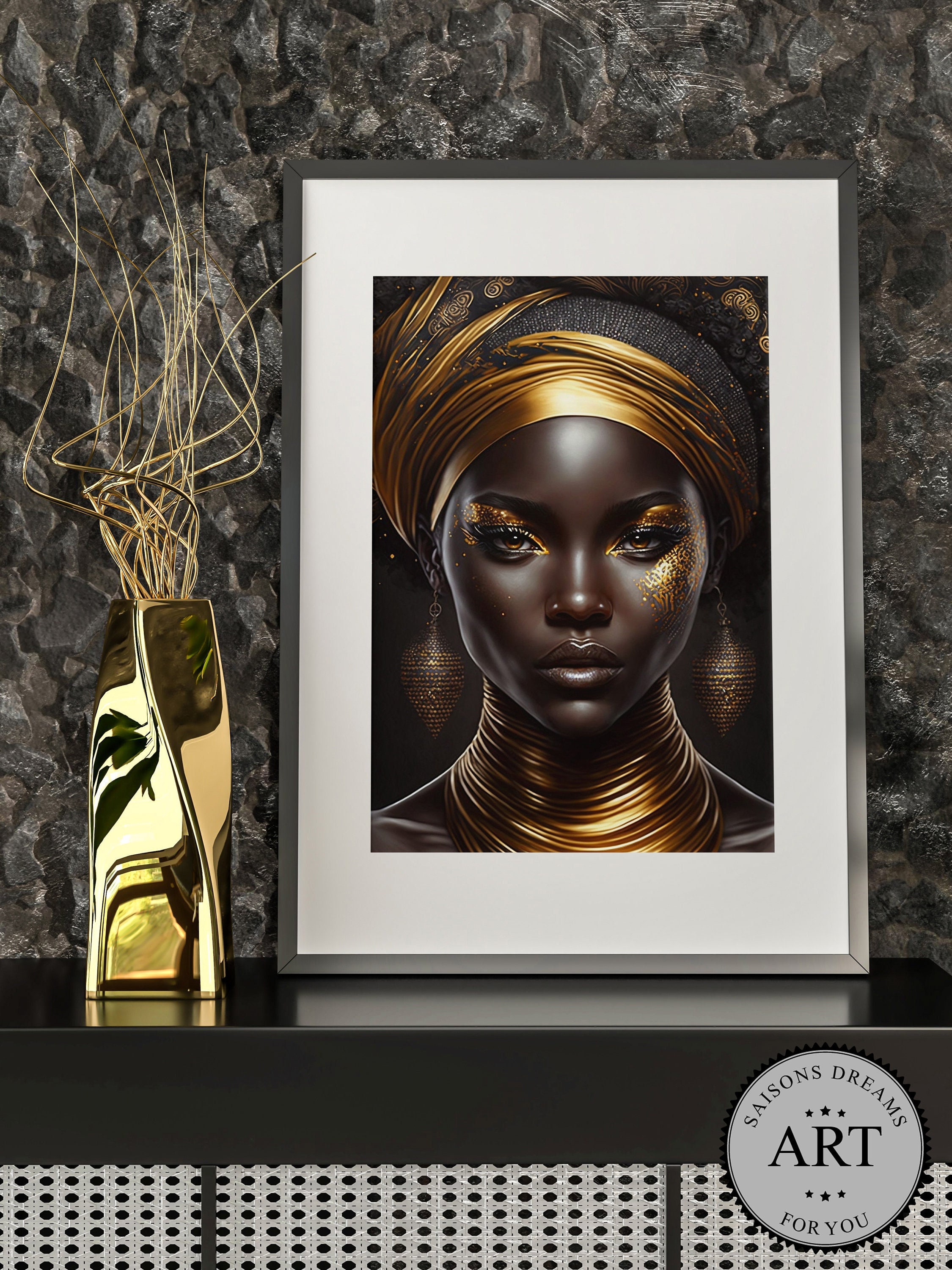 Black Woman Gold Art Print, African American Portrait (digital Download ...
