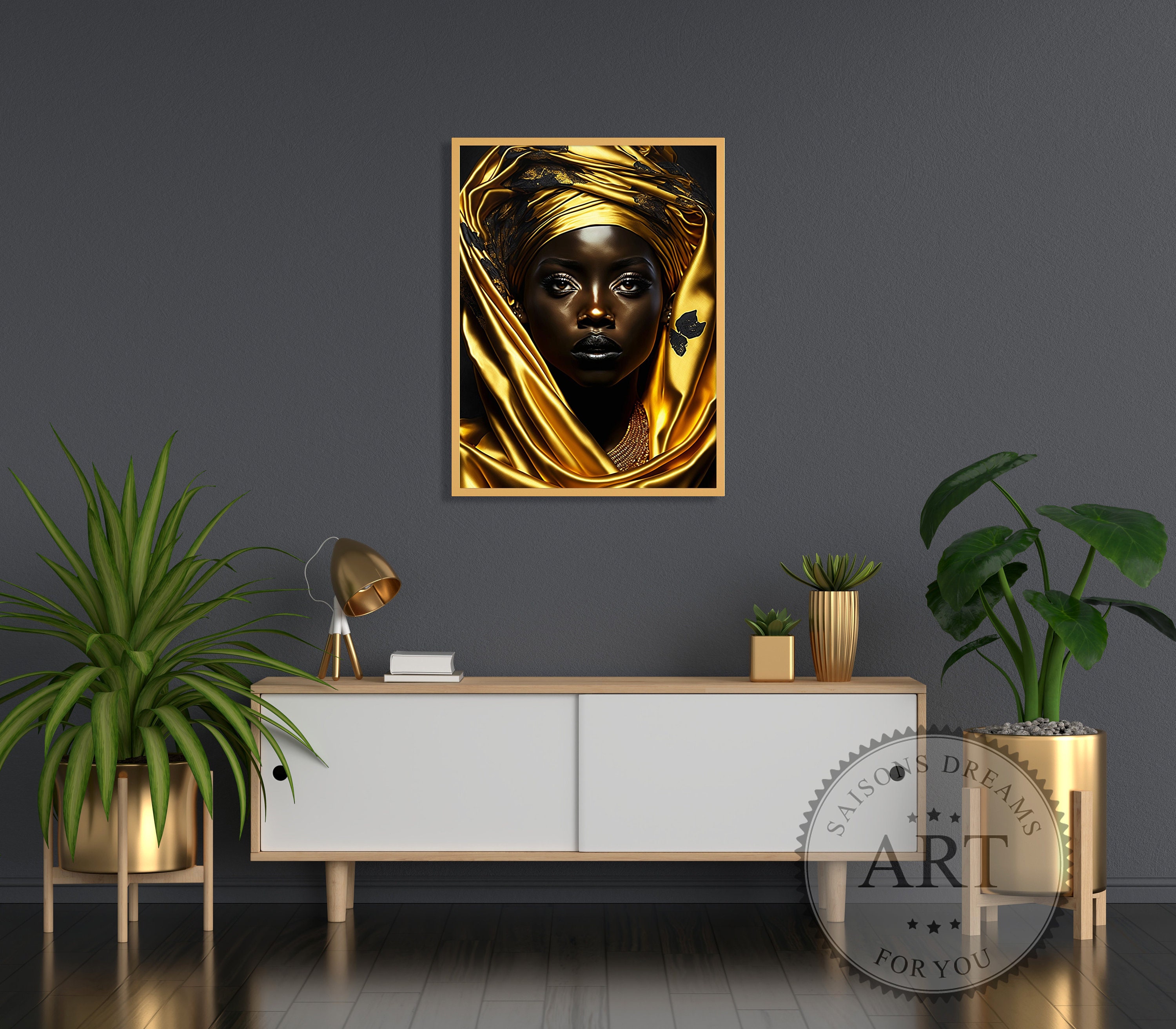 Black Woman Gold Art Print, African American Portrait (digital Download ...