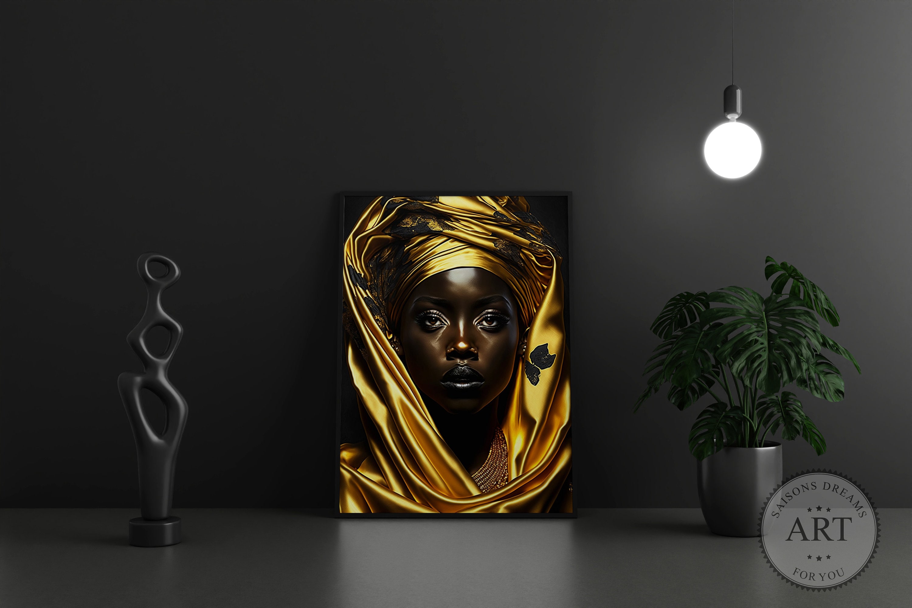 Black Woman Gold Art Print, African American Portrait (digital Download ...