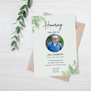 Funeral Invitation Template | Funeral Announcement Template | Memorial Service Invitation | Greenery Funeral Announcement | Funeral invite