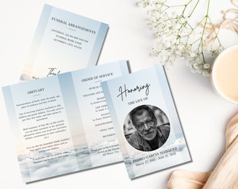 Funeral program template | Memorial service program template | Funeral templates Heaven | Celebration of Life | Sky Theme Funeral