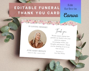 Funeral Thank You Card Template | Thank You Notes | Pink Roses Funeral Templates | Memorial Templates | Celebration of Life Templates