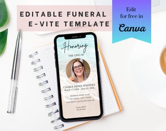 Beach Funeral Invitation | Funeral Evite | Memorial Invitation | Funeral Announcement | Smartphone Funeral Invite | Ocean Funeral Invitation