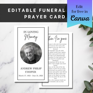 Funeral Prayer Card Template | Memorial Prayer Card Template | Celebration of Life Prayer Card | Minimalist Funeral Prayer Card Template