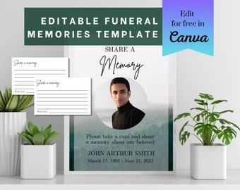 Funeral Share a Memory Sign Template | Funeral Share a Memory Cards Template | Mountain Memorial Remembrance | Forest Funeral Template