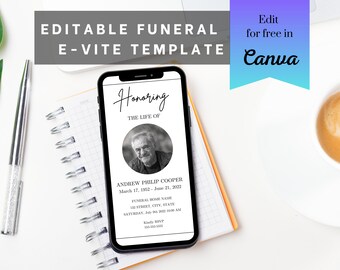 Minimalist Funeral Invitation Template: Smartphone Evite (1080x1920 px)