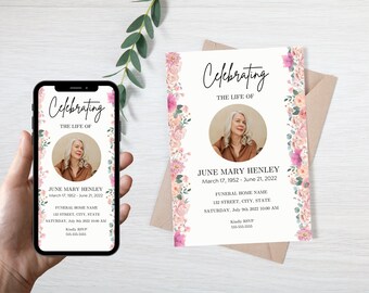 Floral Funeral Invitation Template: Memorial Service Evite Bundle