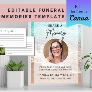 Strand Beerdigung Teilen Sie eine Erinnerung Zeichen Vorlage | Funeral Teilen Sie eine Memory Cards-Vorlage | Mahnmal Erinnerung | Sand Beerdigung Vorlage