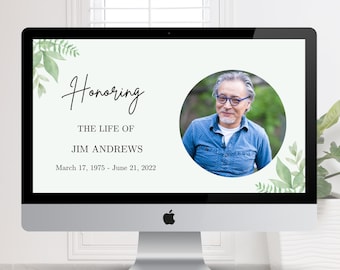 Greenery Funeral Photo Slideshow Template Plant Memorial Video Celebration of Life Presentation Canva Funeral Photo tribute In Loving Memory