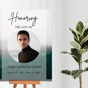Funeral Welcome Sign Template | Funeral Reception Sign | Celebration of Life Poster | Mountain Obituary Poster | Forest Memorial Sign