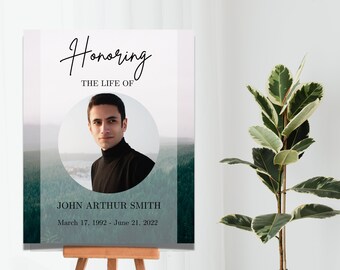 Funeral Welcome Sign Template | Funeral Reception Sign | Celebration of Life Poster | Mountain Obituary Poster | Forest Memorial Sign