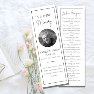 Modèle de marque-page pour funérailles | Souvenir commémoratif | Modèles pour funérailles unisexe | Carte de service commémoratif du souvenir | Marque-page minimaliste
