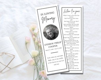 Funeral Bookmark Template | Memorial Keepsake | Funeral Templates Unisex | Memorial Service Card for Remembrance | Minimalist Bookmark