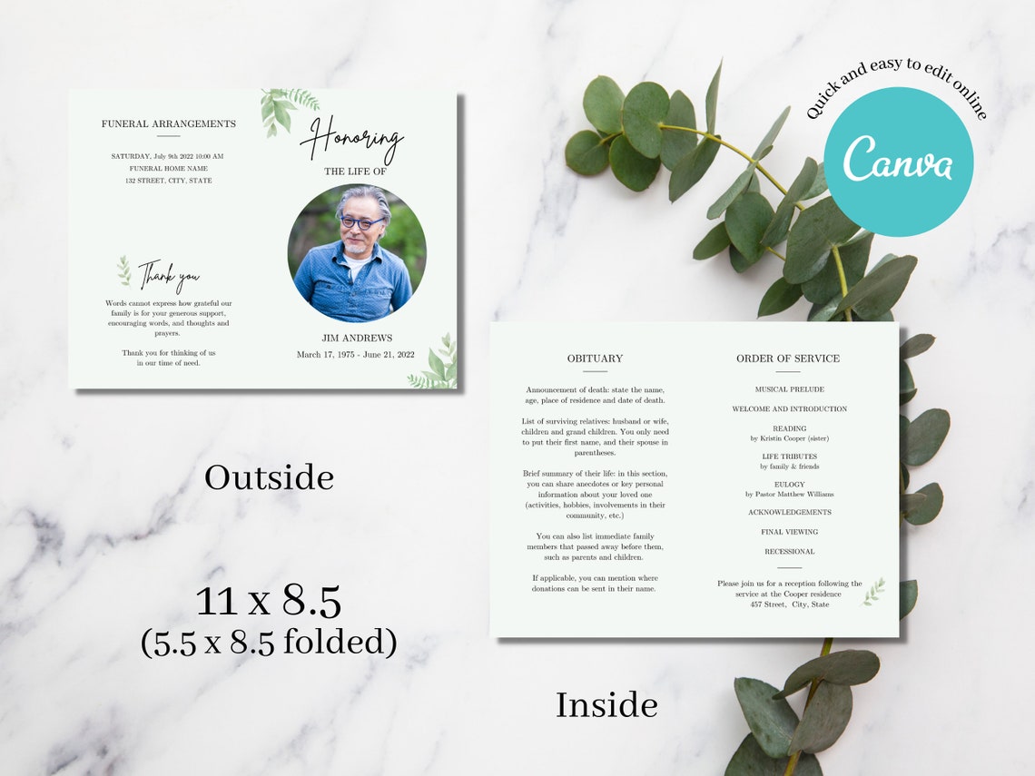 Funeral Program Template Memorial Service Program Template Funeral ...