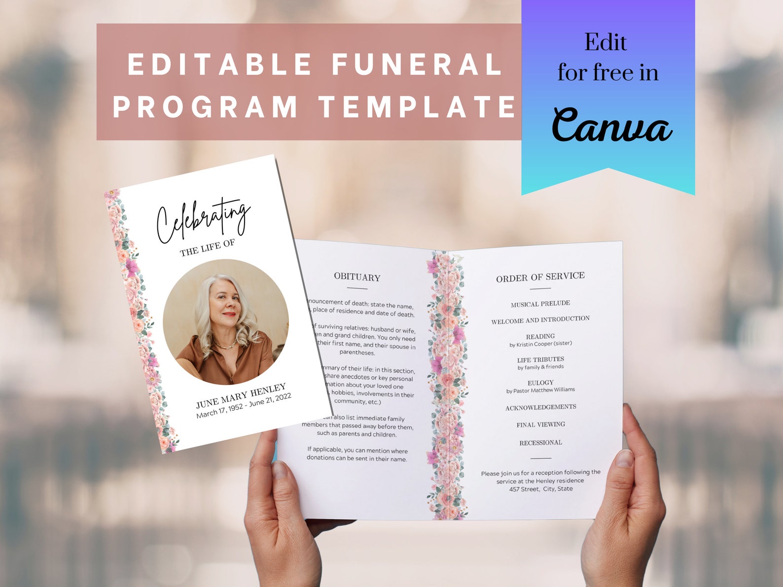 Funeral Program Template | Memorial Service Program Template | Funeral ...