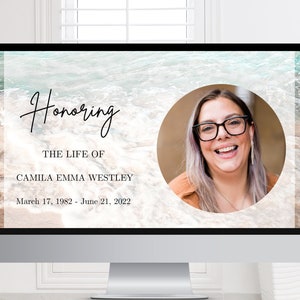 Beach Funeral Photo Slideshow Template Ocean Memorial Video Celebration of Life Presentation Canva Funeral Photo tribute In Loving Memory