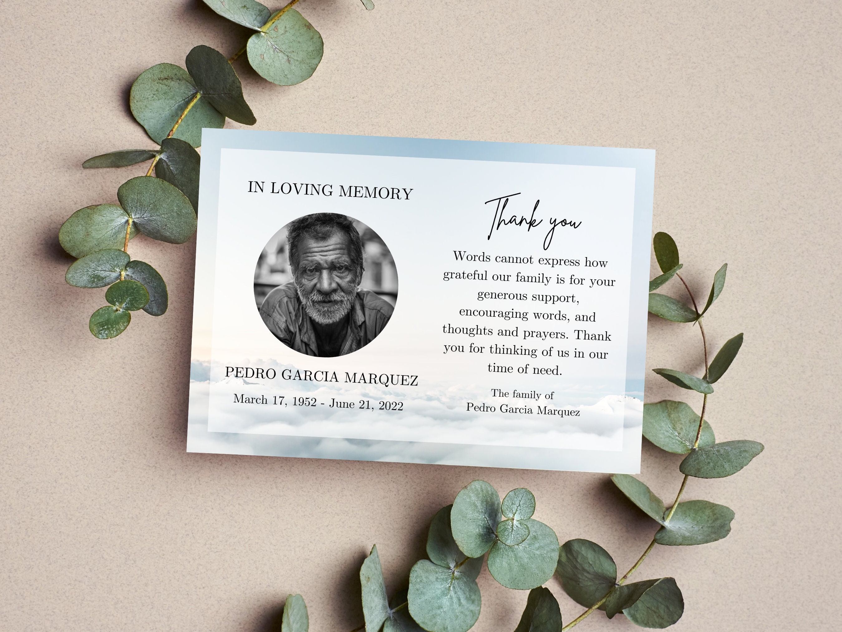 Funeral Thank You Card Template | Thank You Notes | Sky Funeral ...