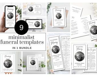 Pack funéraire minimaliste | Forfait Célébration de la vie | Ensemble de service commémoratif | In Loving Memory Bundle | Modèles funéraires unisexes
