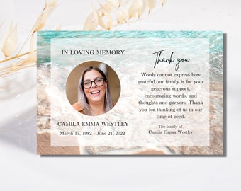 Beach Funeral Thank You Card Template | Thank You Notes | Waves Funeral Templates | Ocean Memorial Templates | Celebration of Life Templates