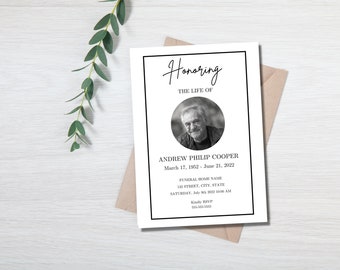 Funeral Invitation Template | Funeral Announcement Template for man | Memorial Service Invitation | Minimalist Funeral Announcement