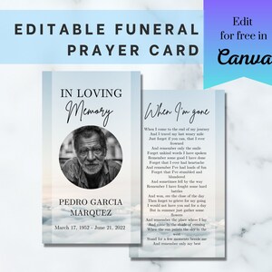 Funeral Prayer Card Template | Memorial Prayer Card Template | Celebration of Life Prayer Card | Heaven Prayer Card Canva Template