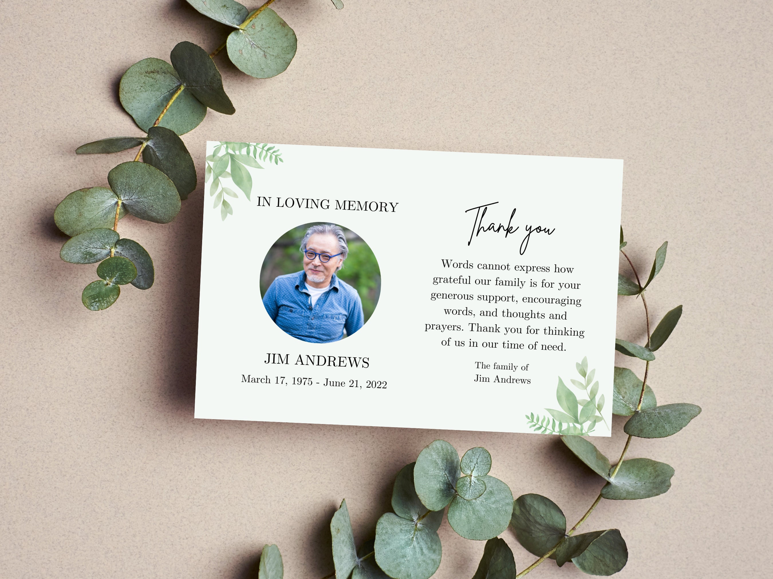 Funeral Thank You Card Template | Thank You Notes | Greenery Funeral ...