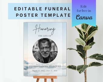 Funeral Welcome Sign Template | Funeral Reception Sign | Celebration of Life Poster | Sky Obituary Poster | Heaven Catholic Memorial Sign