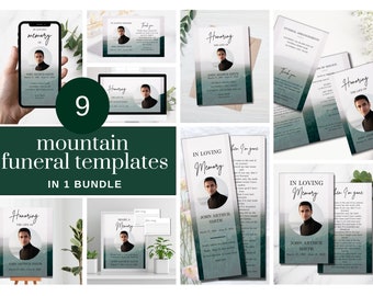 Mountain Funeral Bundle | Celebration of Life Package | Forest Memorial Service Set | In Loving Memory Bundle | Funeral templates bundle