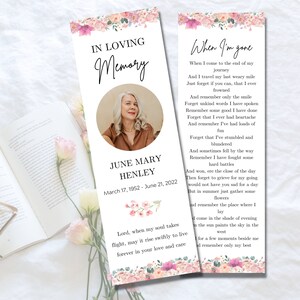 Modèle de marque-page pour funérailles | Souvenir commémoratif | Modèles de funérailles pour femme | Carte de service commémoratif du souvenir | Marque-page floral rose