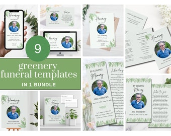 Ensemble funéraire de verdure | Forfait Célébration de la vie | Ensemble de service commémoratif | In Loving Memory Bundle | Modèles funéraires pour hommes