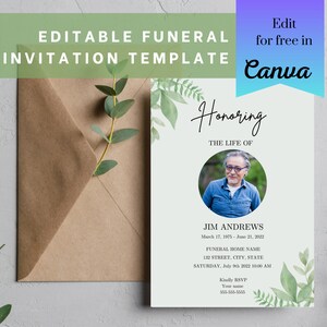 Funeral Invitation Template | Funeral Announcement Template | Memorial Service Invitation | Green Funeral Announcement | Funeral invite