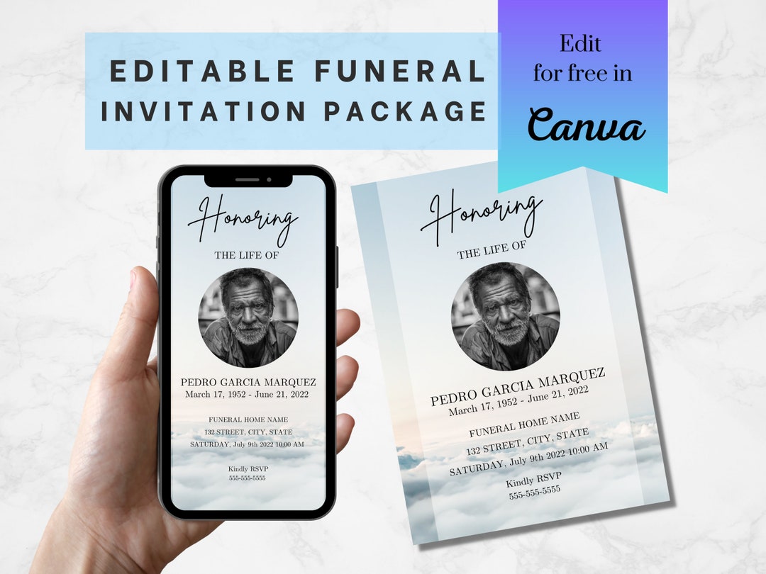 Sky Funeral Invitation Template: Memorial Service Evite (5x7 In, Canva
