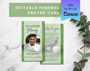 Golf Funeral Prayer Card Template Canva Memorial Card Funeral Keepsake for dad or grandpa Celebration of Life Prayer Card Funeral Favors