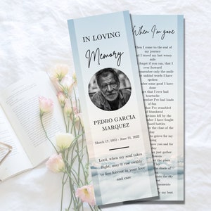 Modelo de marcador de página de funeral | Lembrança memorial | Modelos de funeral Sky | Cartão de serviço memorial para lembrança | Marcador Heaven