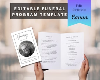 Plantilla de programa de funeral / Plantilla de programa de servicio conmemorativo / Plantillas de funerales para mujeres / Celebración de la vida / Funeral minimalista
