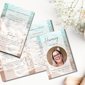 Beach Funeral program template | Memorial service program template | Funeral templates for women | Celebration of Life | Minimalist Funeral