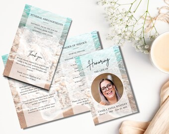 Beach Funeral program template | Memorial service program template | Funeral templates for women | Celebration of Life | Minimalist Funeral