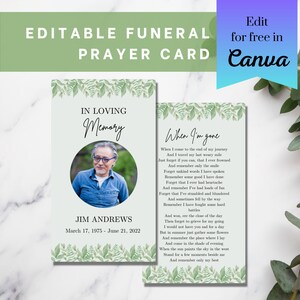 Funeral Prayer Card Template | Memorial Prayer Card Template | Celebration of Life Prayer Card | Greenery Funeral Prayer Card Template