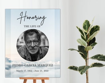 Funeral Welcome Sign Template | Funeral Reception Sign | Celebration of Life Poster | Sky Obituary Poster | Heaven Memorial Sign