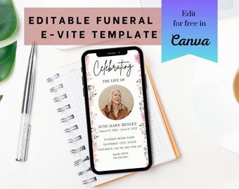 Pink Roses Funeral Invitation: Memorial Evite Template (Digital)