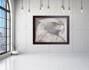 Majestic Eagle Hand-Drawn Portrait in Frame