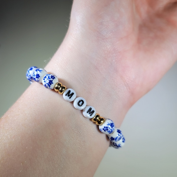 Blue Floral Custom Name Bracelet / Blue Floral Name Bracelet / Custom Bracelet / Wedding Gift / Gifts for Her / Mother's Day Gift