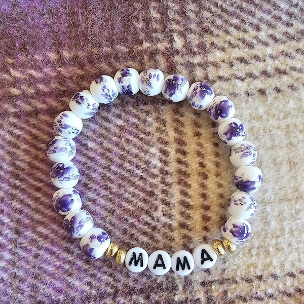 Purple Floral Custom Name Bracelet / Blue Floral Name Bracelet / Custom Bracelet / Wedding Gift / Gifts for Her / Mother's Day Gift