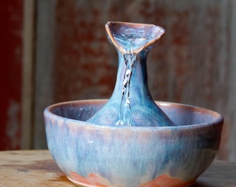 Ceramic Tabletop Fountain | Handmade Pottery Water Fountain | Zen Spring Home Decor, Pink & Blue Glaze