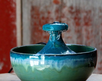 Ceramic Tabletop Fountain | Handmade Pottery Water Fountain | Zen Home Decor, Blue & Green Glaze