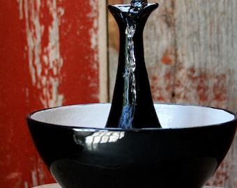 Handmade Ceramic Fountain - Indoor Outdoor Water Feature, Black Glaze