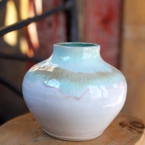 Handmade Neutral Bubble Vase - 7” Tall Ceramic Decor - Minimalist Stoneware Vase for Modern Homes